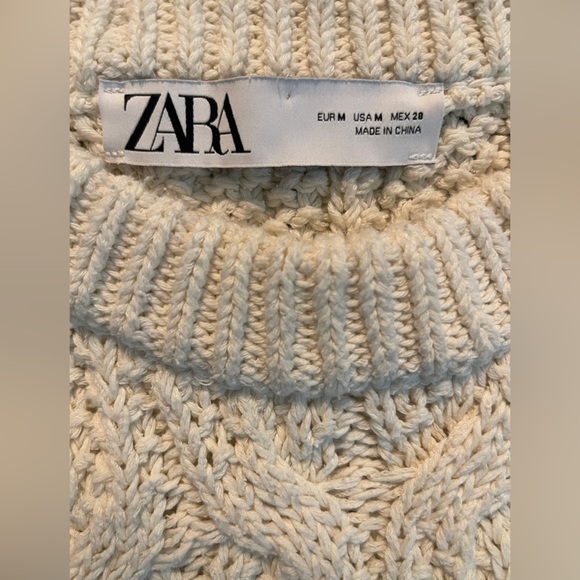 Zara cable knit boxy sweater M lvory with brown contrast trim retro style - Picture 2 of 4